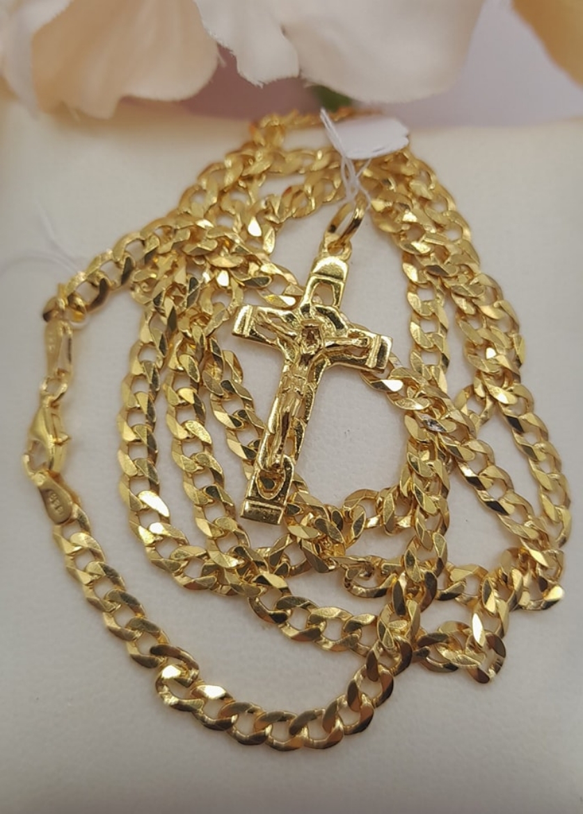Imagem de Fio e Crucifixo em Prata Dourada 