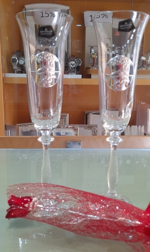 Imagem de Conjunto Flutes de Cristal com Prata + Rosa para 25 Anos 