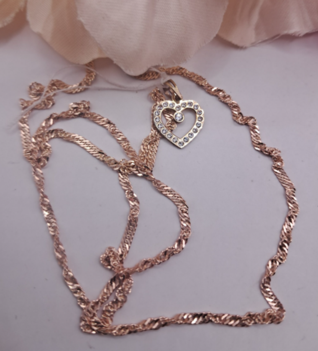 Imagem de Fio em Ouro 9k com 45cm +Coração com zircónias