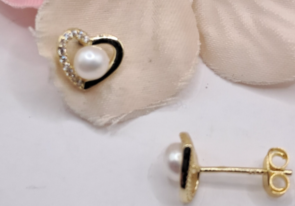 Imagem de Brincos em Prata Dourada com Zircónias e Pérola 